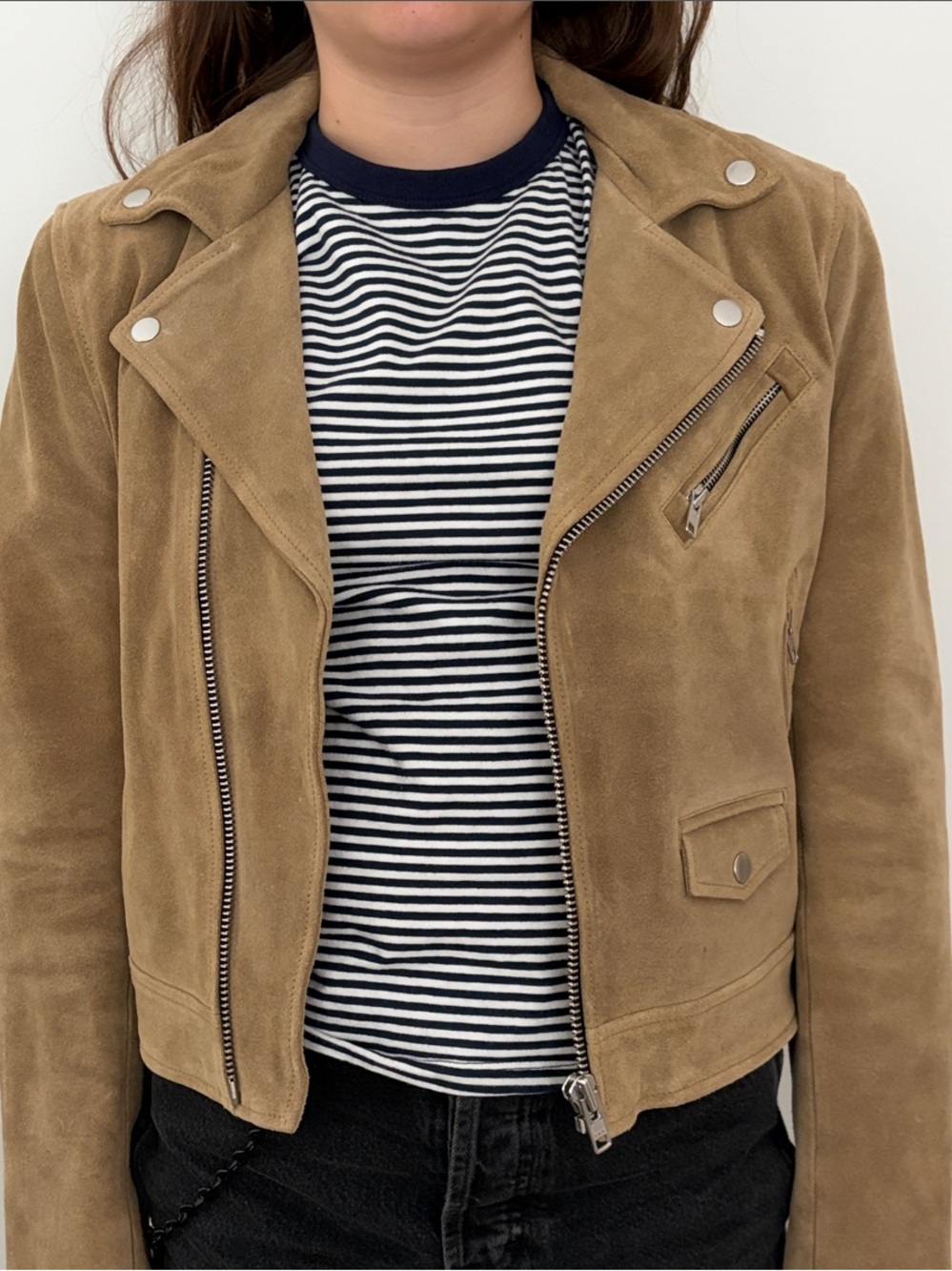 Jason Wu Suede Moto Jacket in Tan